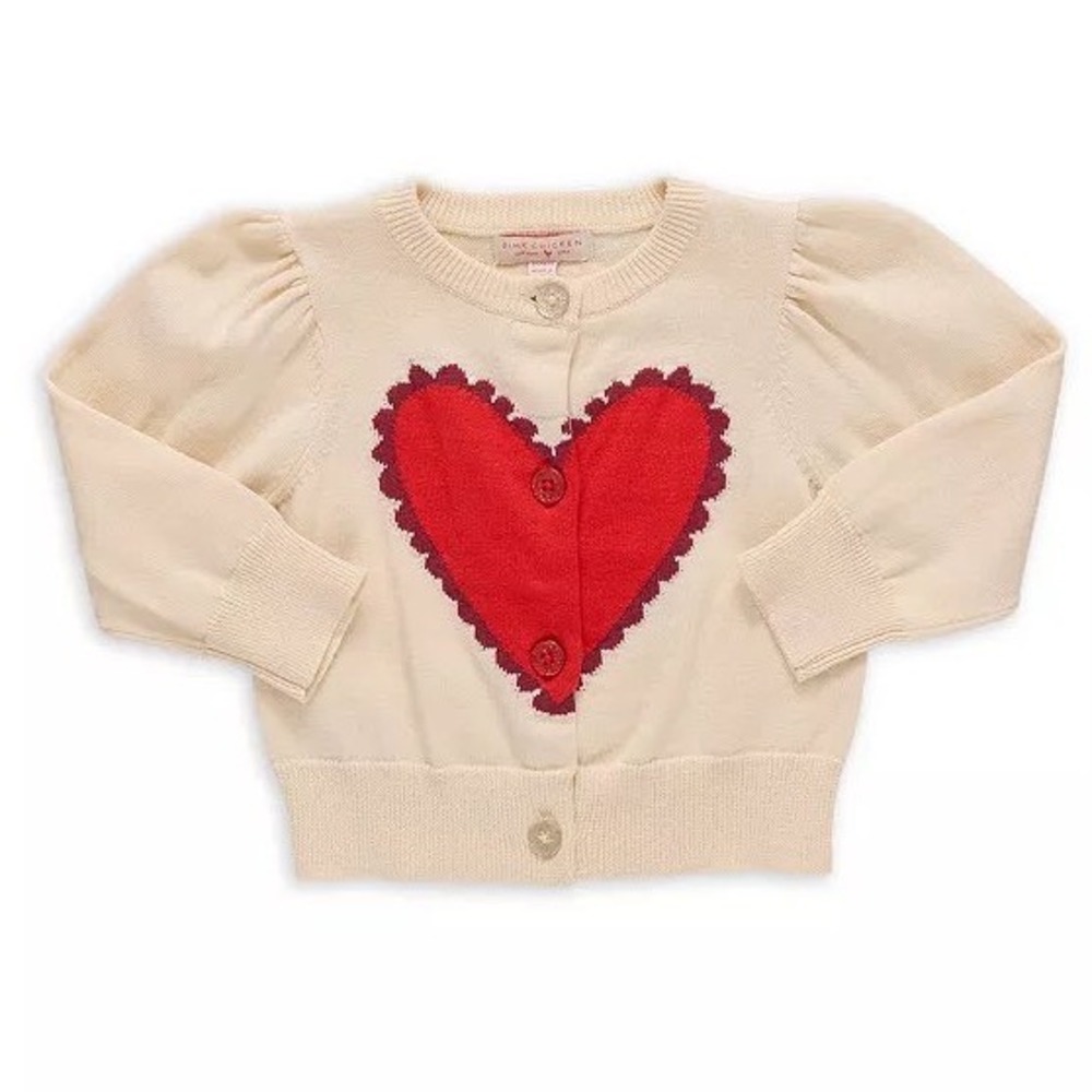 Pink Chicken Constance Sweater Scalloped Heart‎ Cream 7Y New With Tags